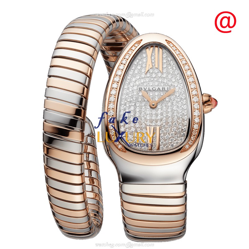 Bulgari 103150 Serpenti Tubogas Replica Watch, Silver Dial, 18kt Rose Gold & Diamond Case, Quartz - Luxury Replica Watch