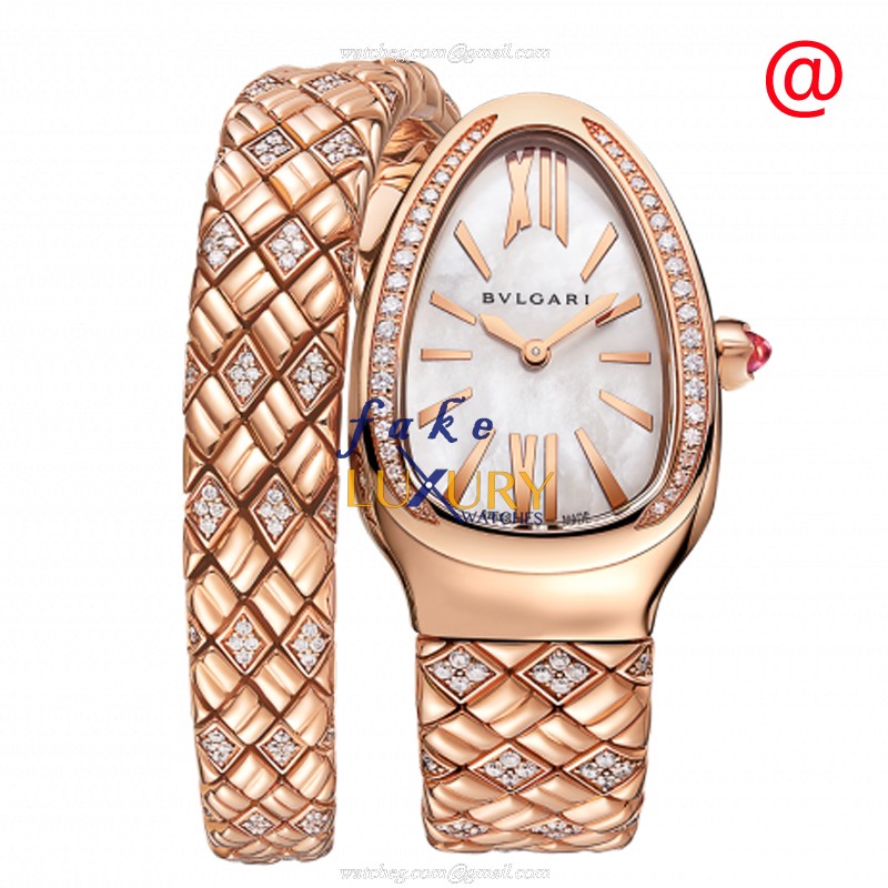 Bulgari Serpenti Spiga 103250 - Replica Watch - Quartz - 18kt Rose Gold & Diamonds - White Mother - Luxury Replica Watch
