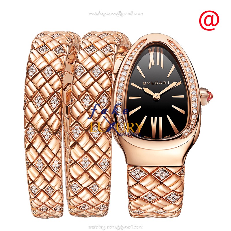 Bulgari Serpenti Spiga 103252 - Replica Watch - Quartz - 18kt Rose Gold Diamonds - Black Dial - Luxury Replica Watch