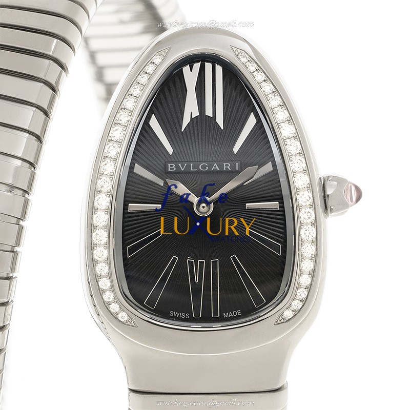 Bulgari 103434 Serpenti Tubogas Quartz Stainless Steel Diamonds Black Dial Replica Watch - Luxury Replica Watch