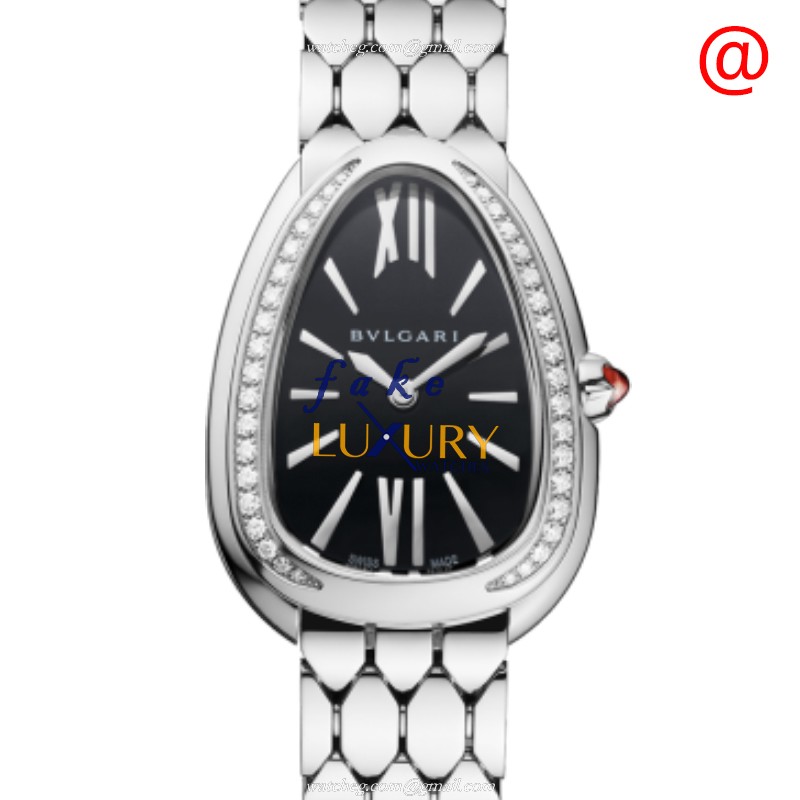 Bulgari 103449 Serpenti Seduttori Replica Watch, Quartz Movement, Black Dial, Steel & Diamonds - Luxury Replica Watch