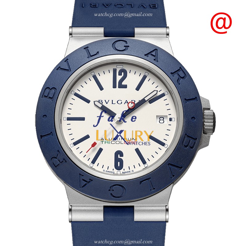 103514 - Bulgari ALUMINIUM Automatic Replica Watch - Light Gray Dial Blue Rubber Strap - Luxury Replica Watch