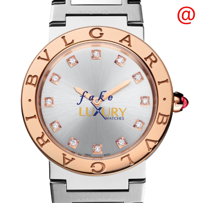 Bulgari 103577 Replica Watch, Quartz Movement, 33mm 18kt Rose Gold & Steel Case, Silver Dial - Luxury Replica Watch