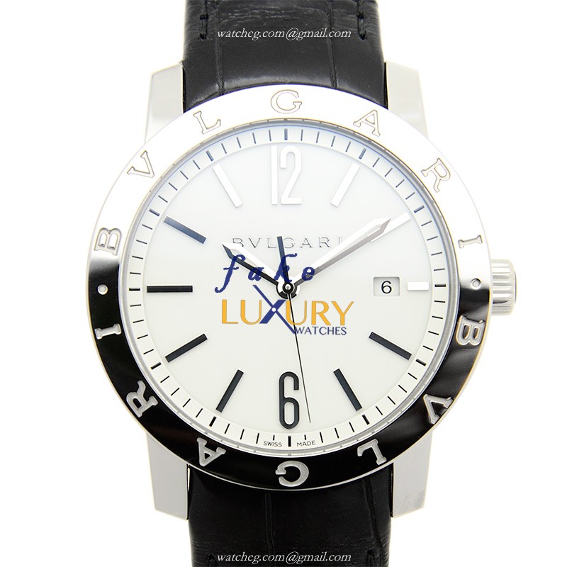 Bulgari BB41WSLD Replica Watch, Swiss Automatic, White Dial, Steel Case, Alligator Strap - Luxury Replica Watch