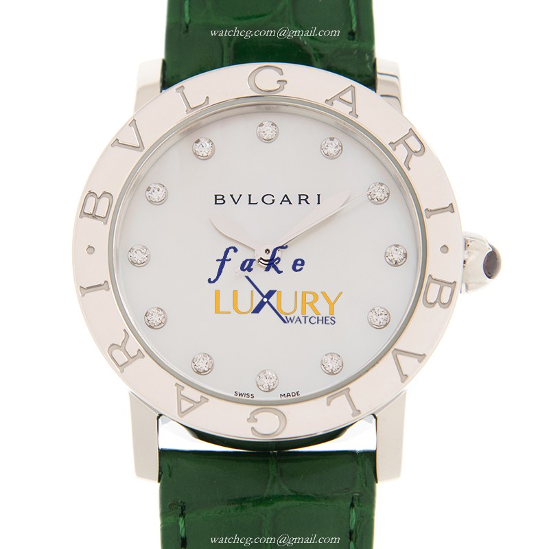 Bulgari BBL33WSLC4/12 Replica Watch Automatic White Mother of Pearl Dial Green Alligator Strap - Luxury Replica Watch