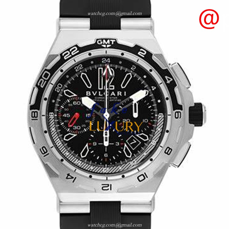 Bulgari DP45BSTVDCH/GMT Replica Watch, Black Dial, Steel Case, Rubber Strap, Automatic - Luxury Replica Watch