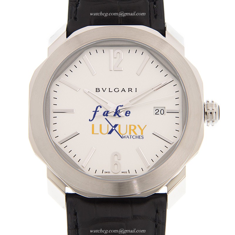 Bulgari Octo Roma OC41C6SLD Automatic Stainless Steel White Dial Alligator Strap Replica Watch - Luxury Replica Watch