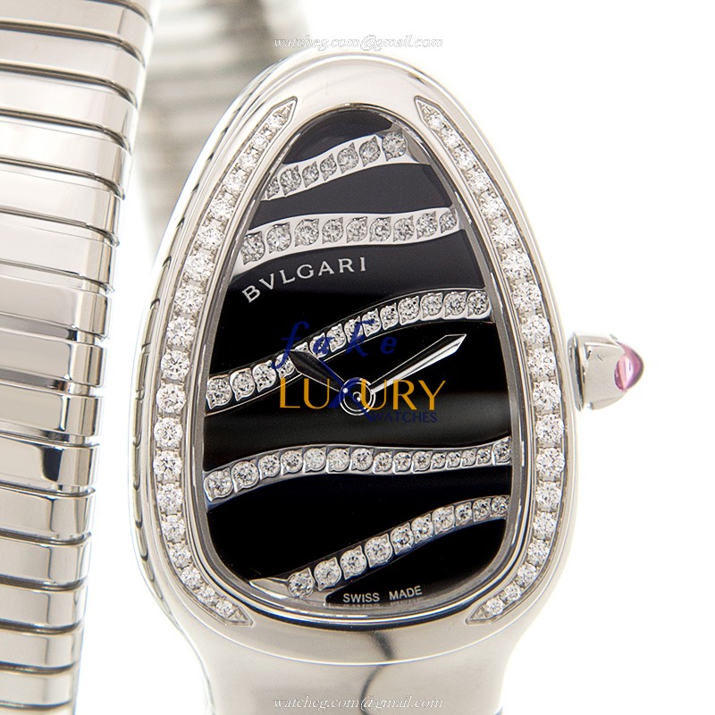 Bulgari Serpenti SP35BDSDS.1T Quartz Stainless Steel Watch with Black Dial on Silver Bracelet - Luxury Replica Watch