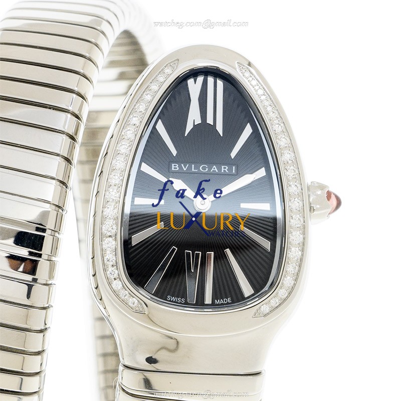 SP35BSDS2T - Bulgari Serpenti Tubogas Replica Watch Quartz Stainless Steel Diamonds Black Dial - Luxury Replica Watch