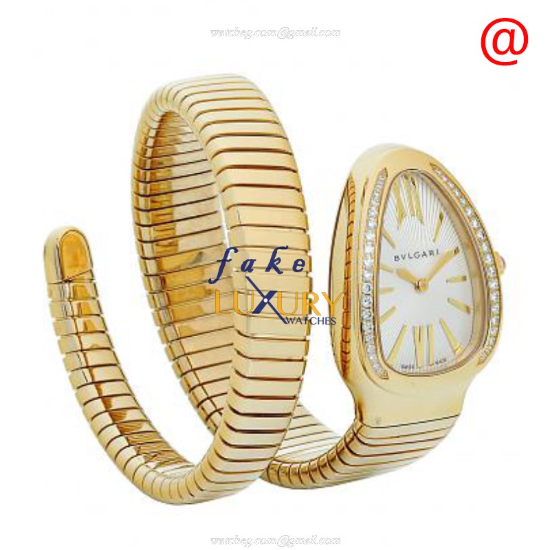 -SP35C6GDG.1T - Bulgari SERPENTI Quartz 18kt Gold & Diamond Replica Watch - White Dial, 18kt - Luxury Replica Watch