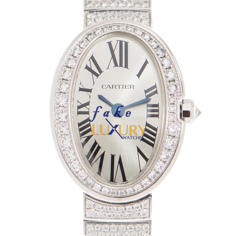Cartier HPI00327 Baignoire Replica Watch, Quartz Movement, 18kt White Gold & Diamond Case, Silver - Luxury Replica Watch