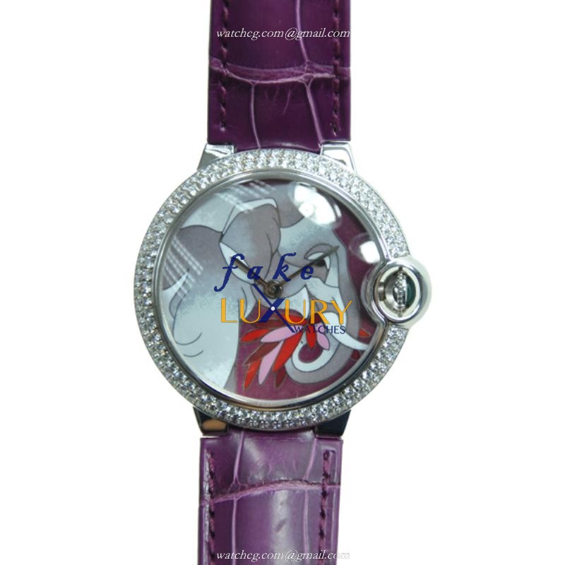 Cartier Ballon Bleu HPI00331 Automatic 18kt White Gold Diamond Purple Alligator Replica Watch - Luxury Replica Watch