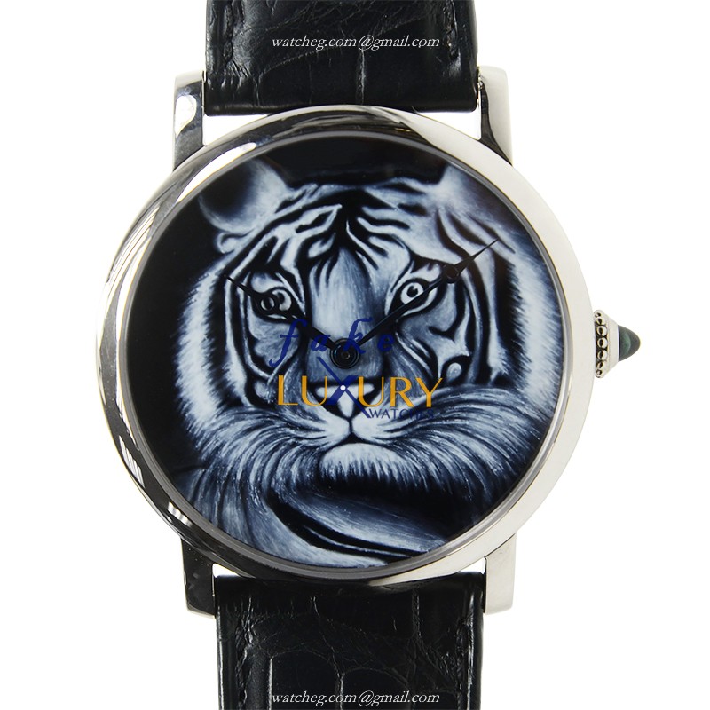 Cartier HPI00492 Rotonde De Cartier Replica Watch, Manual Wind, 18kt White Gold Case, Black Dial - Luxury Replica Watch