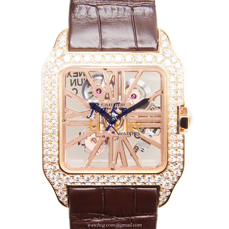 Cartier HPI00587 Santos Manual Wind 18kt Rose Gold & Diamond Bezel Replica Watch - Luxury Replica Watch