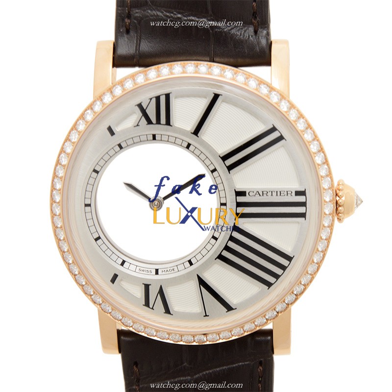 Cartier HPI00635 Rotonde De Cartier Replica Watch Manual Wind 18kt Rose Gold Silver Dial Brown - Luxury Replica Watch