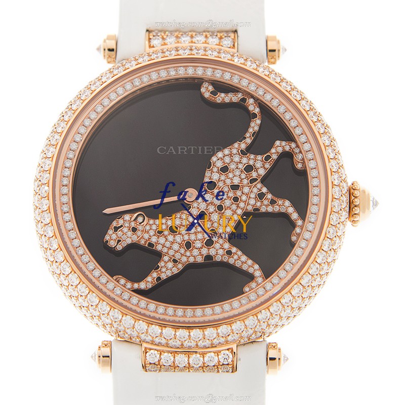Cartier HPI00684 | Automatic | 18kt Rose Gold & Diamonds | Black Dial | Alligator Strap | Replica - Luxury Replica Watch