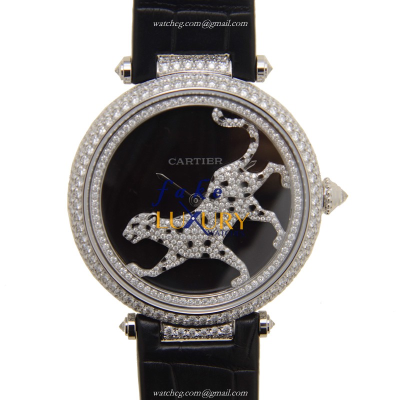 Cartier HPI00692 PROMENADE DUNE PANTHERE - Automatic - 18kt White Gold & Diamond - Black Dial - Luxury Replica Watch