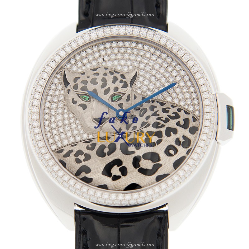Cartier Cle De Cartier HPI01017 Automatic 18kt White Gold Diamond Silver Dial Replica Watch - Luxury Replica Watch