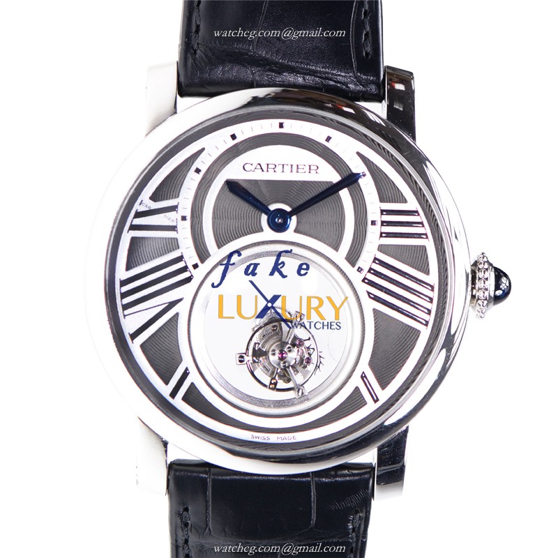 Cartier W1556210 Rotonde De Cartier Manual Wind Replica Watch 18kt White Gold Gray Dial - Luxury Replica Watch