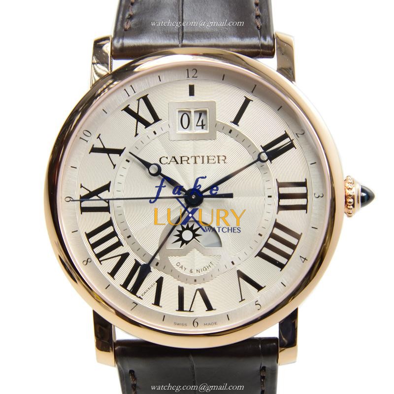 Cartier W1556220 ROTONDE DE CARTIER Auto 18kt YG Replica Watch - White Dial, Brown Alligator Strap - Luxury Replica Watch