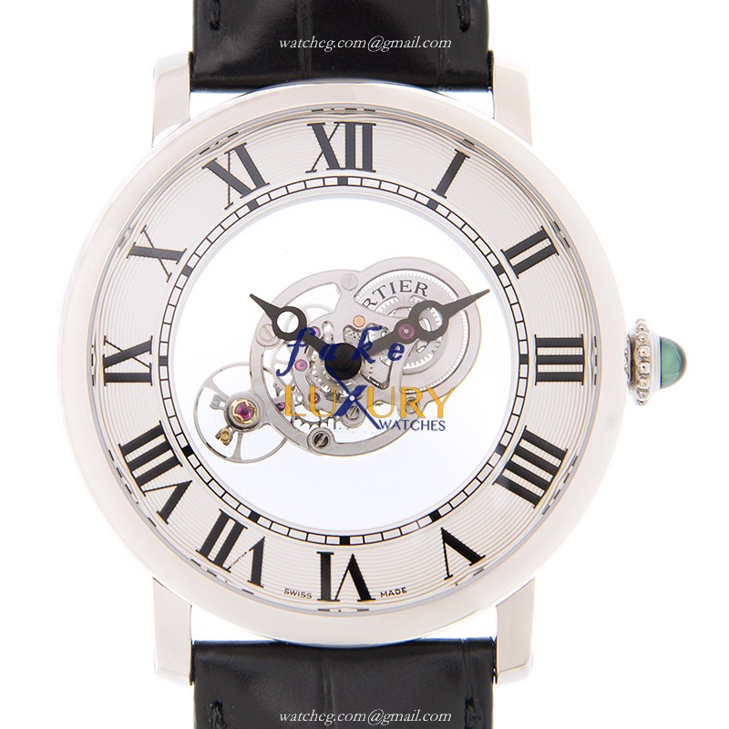 Cartier Rotonde De Cartier W1556249 Manual Wind 950 Platinum Silver Dial Black Alligator Strap - Luxury Replica Watch