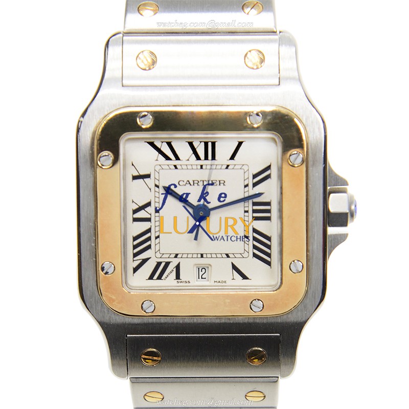 Cartier W20011C4 Santos Quartz 18kt Gold & Steel Replica Watch, Automatic, Silver Dial, 29mm Case - Luxury Replica Watch