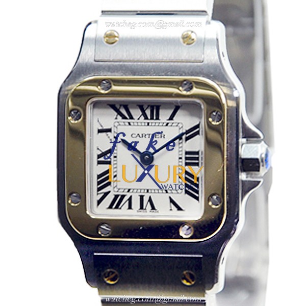 Cartier W20012C4 Santos Quartz 18kt Gold & Steel Replica Watch - Swiss Movement, White Dial, Silver - Luxury Replica Watch
