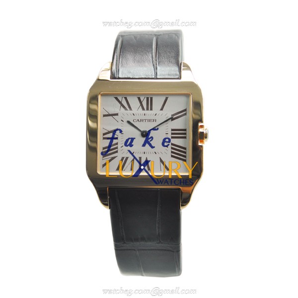 Cartier W2006951 Santos Manual Wind 18kt Rose Gold Replica Watch, Swiss Movement, White Dial, Dark - Luxury Replica Watch