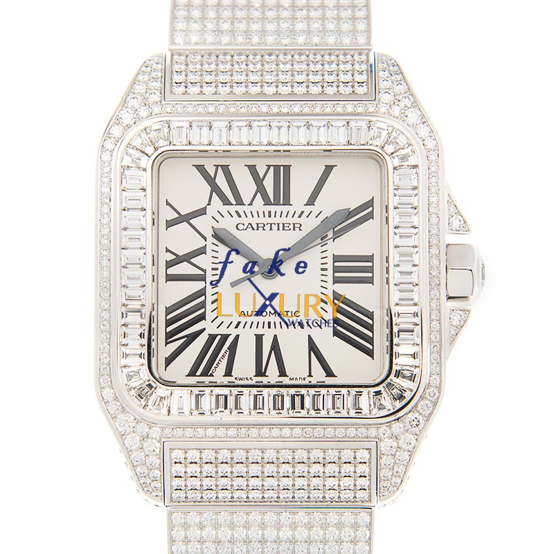 Cartier W20073X8-100XL SANTOS Automatic 18kt White Gold Diamond Silver Replica Watch - Luxury Replica Watch