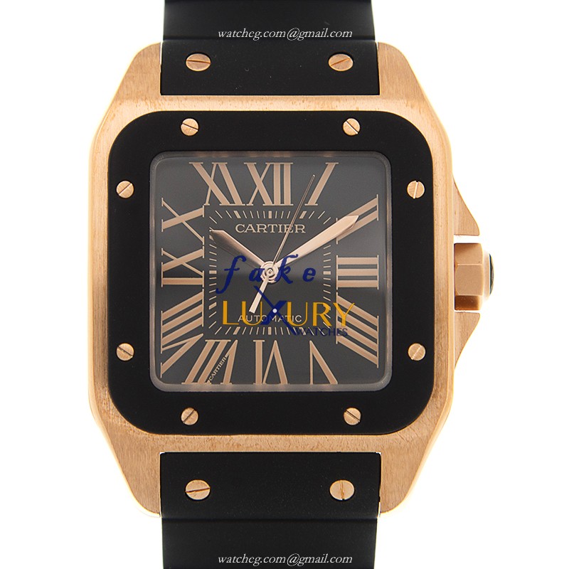 Cartier W20124U2 Automatic Replica Watch, 41.3mm 18kt Rose Gold Case, Black Dial & Rubber Strap - Luxury Replica Watch