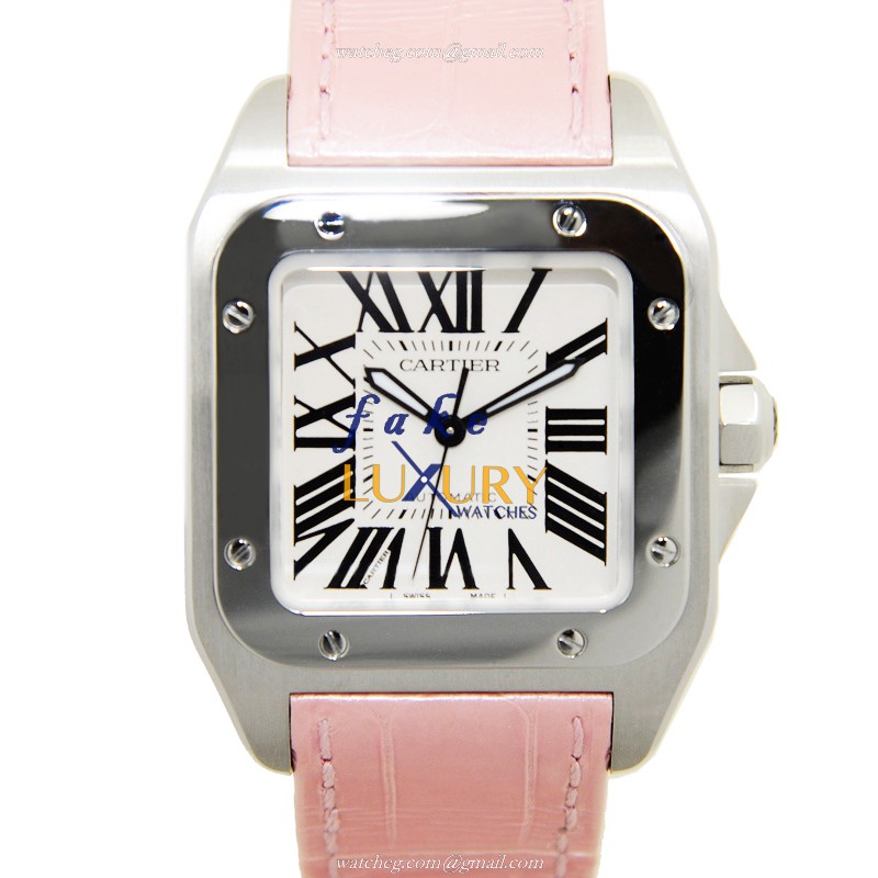 Cartier Santos W20126X8 Automatic Silver Dial Pink Alligator Strap Replica Watch - Luxury Replica Watch