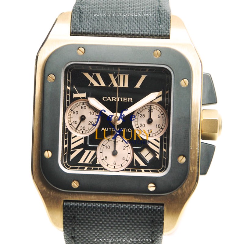 Cartier W2020003 SANTOS Automatic 18kt Rose Gold Replica Watch, Automatic Movement, Black Dial - Luxury Replica Watch