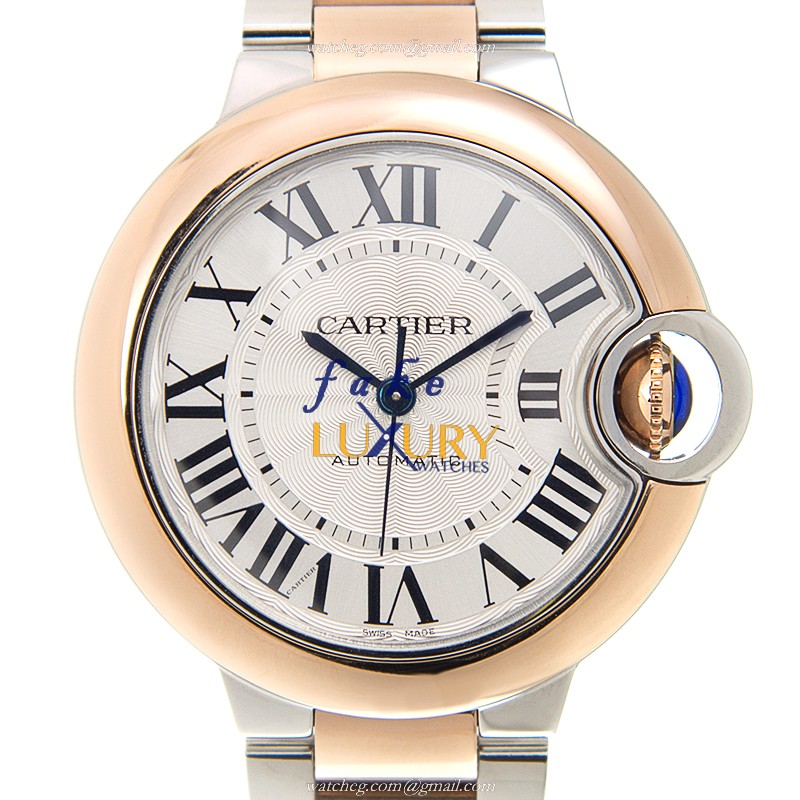 Cartier W2BB0023 BALLON BLEU Automatic 18kt Rose Gold & Steel Replica Watch | 33mm Silver Dial - Luxury Replica Watch