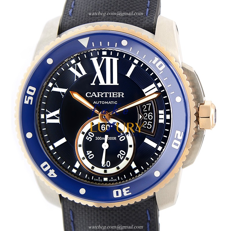 Cartier W2CA0008 CALIBRE DE CARTIER Automatic 18kt Rose Gold & Steel Replica Watch, Blue Dial & - Luxury Replica Watch