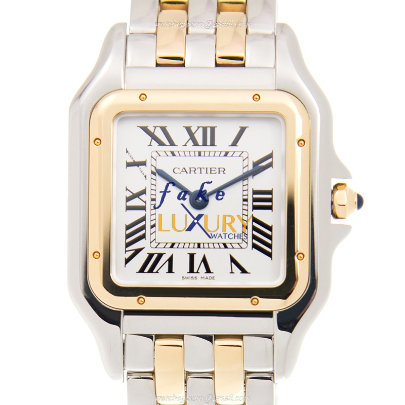 Cartier W2PN0007 PANTHeRE DE CARTIER Quartz 18kt Gold & Steel Replica Watch, White Dial, Silver & - Luxury Replica Watch