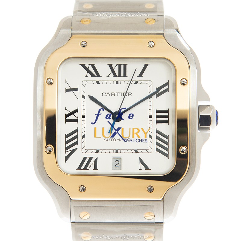 Cartier W2SA0009 Santos Auto 18K Gold Steel Case Silver Dial Replica Watch - Luxury Replica Watch