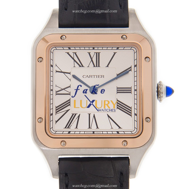 Cartier W2SA0011 Santos Quartz 18kt Rose Gold Steel Silver Dial | Replica Watch - Luxury Replica Watch