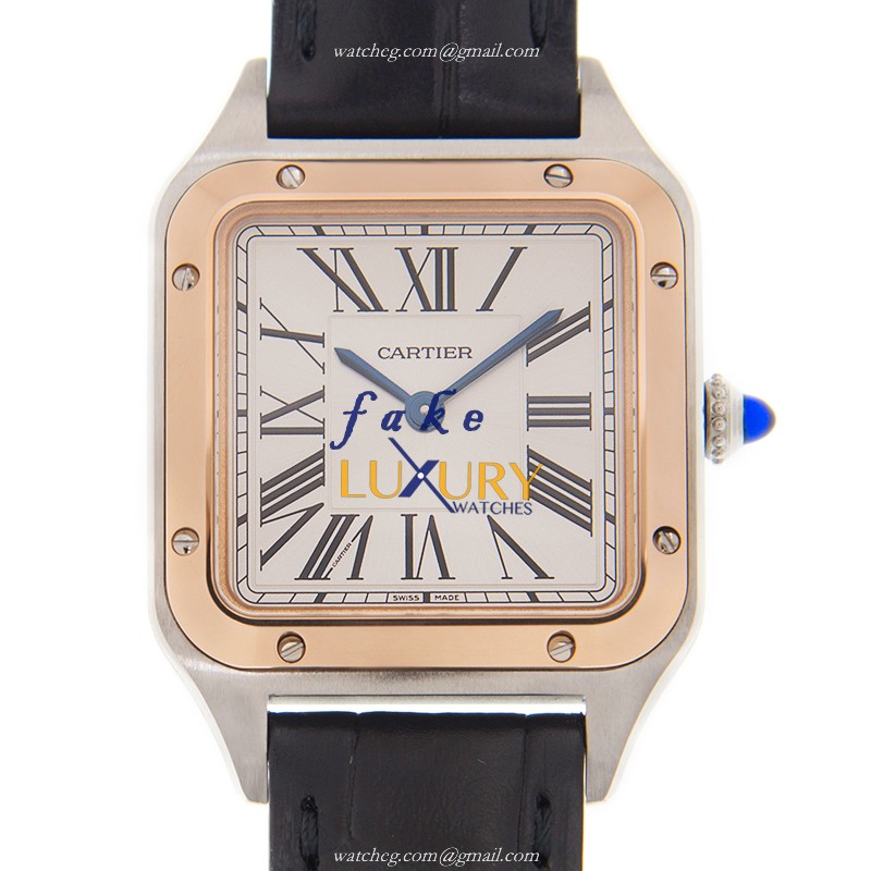 W2SA0012 - Cartier Santos Replica Watch - Quartz 27.5mm Rose Gold Steel Silver Dial - Luxury Replica Watch