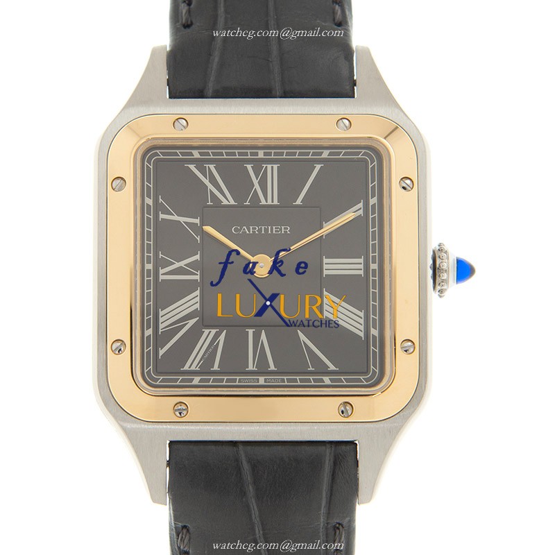 Cartier W2SA0015 Santos Automatic 18kt Gold & Steel Replica Watch, Swiss Movement, Dark Grey Dial - Luxury Replica Watch