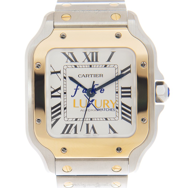 Cartier W2SA0016 Automatic 18kt Gold & Steel Replica Watch - 35.1mm Silver Dial - SANTOS - Caliber - Luxury Replica Watch