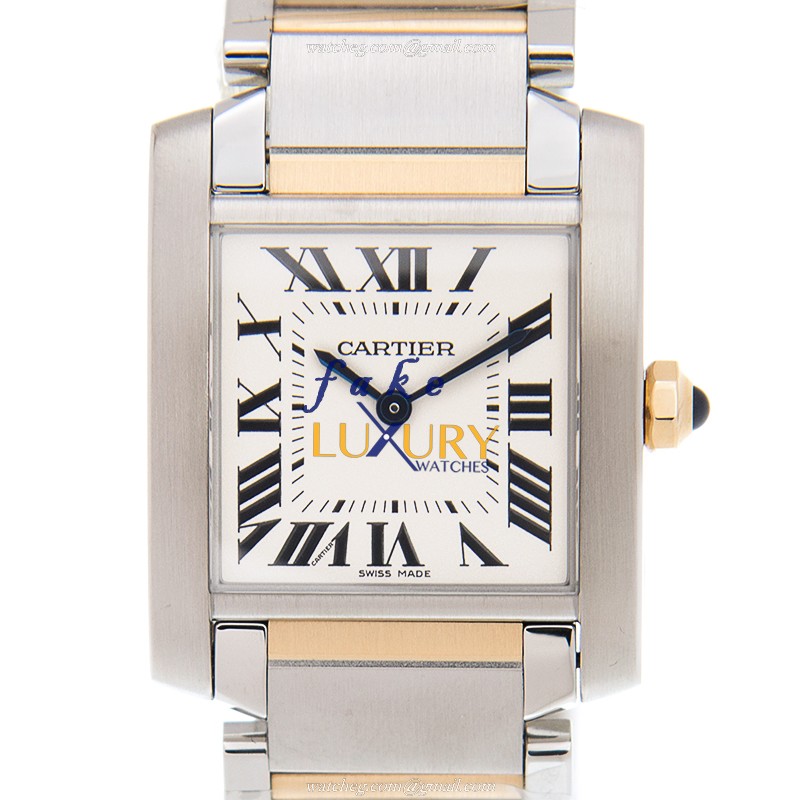 Cartier W2TA0003 Tank Quartz 18kt Gold & Steel Replica Watch - Swiss Movement, 25.05mm Case, Silver - Luxury Replica Watch