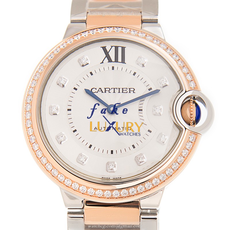Cartier W3BB0004 BALLON BLEU Automatic 18kt Rose Magic Diamond Replica Watch, Swiss Movement, White - Luxury Replica Watch