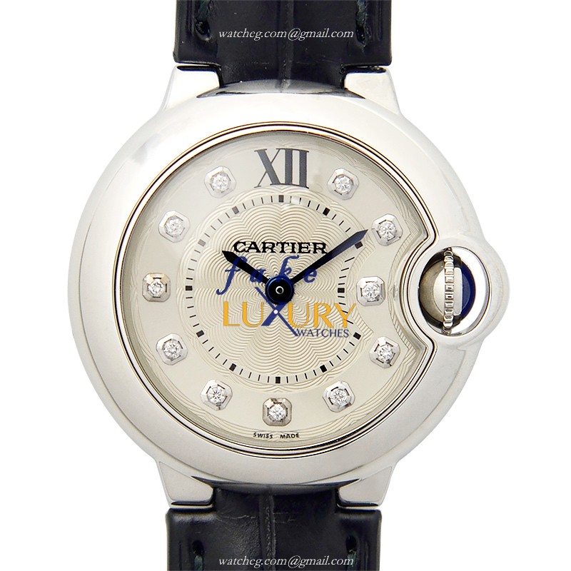 Cartier W4BB0008 BALLON BLEU Quartz Stainless Steel Replica Watch, Silver Dial, Alligator Strap - Luxury Replica Watch
