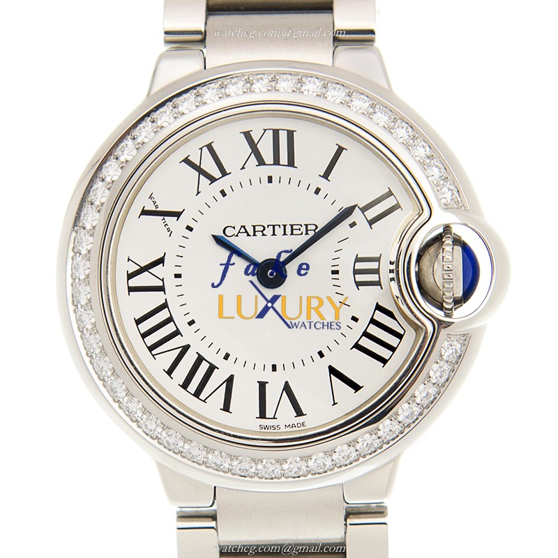 Cartier W4BB0015 BALLON BLEU Quartz Stainless Steel & Diamond Replica Watch, White Dial, Silver - Luxury Replica Watch