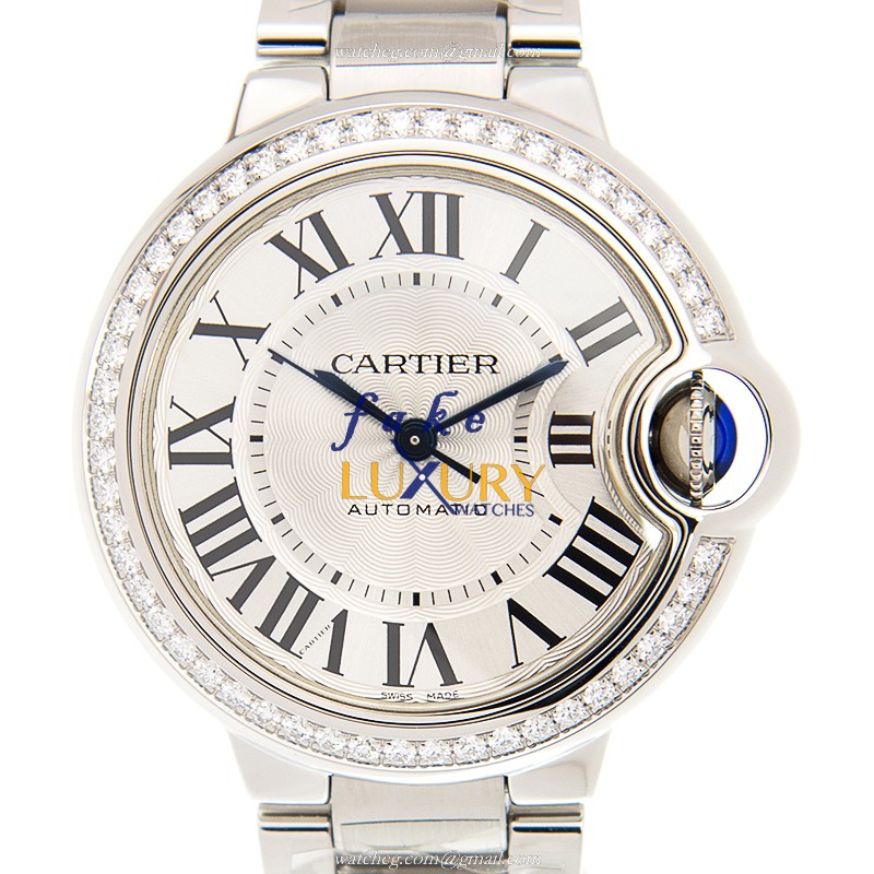 Cartier W4BB0016 BALLON BLEU Automatic Stainless Steel & Diamonds Replica Watch, Silver Dial, 33mm - Luxury Replica Watch