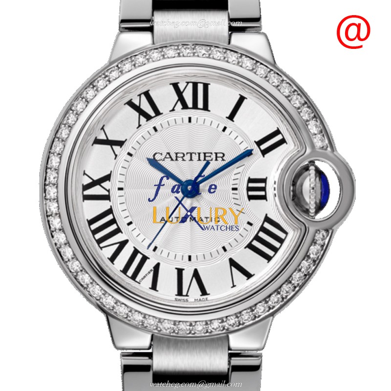 Cartier W4BB0023 BALLON BLEU Auto Stainless Steel & Diamond Replica Watch 33mm Silver Dial, Swiss - Luxury Replica Watch