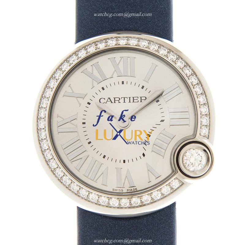 Cartier W4BL0003 Ballon Blanc de Cartier Replica Watch, Quartz, Silver Dial, Blue Silk Strap - Luxury Replica Watch