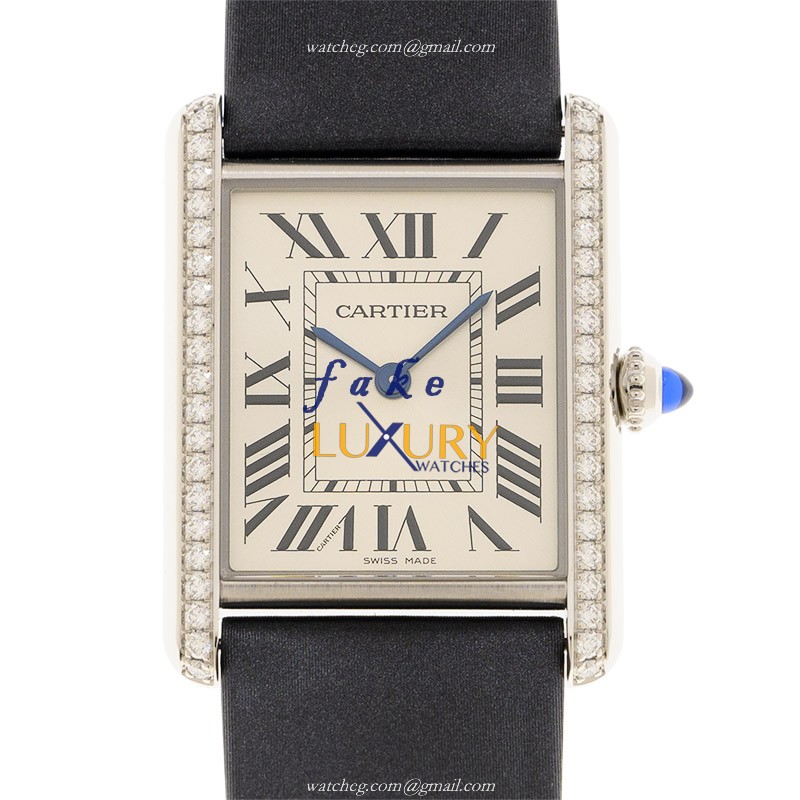 Cartier W4TA0017 TANK Quartz Stainless Steel Silver Dial Black Cowhide Strap Replica Watch - Luxury Replica Watch
