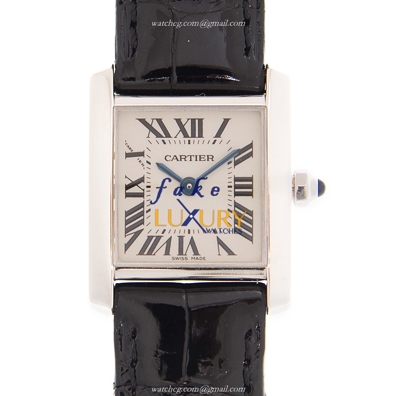 W5001256 - Cartier Tank Replica Watch - Quartz 18kt White Gold - Silver Dial Black Alligator Strap - Luxury Replica Watch