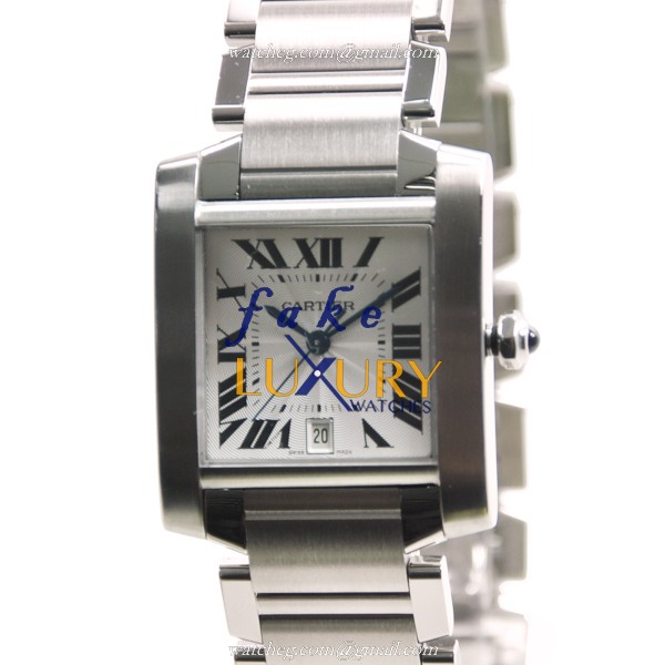 Cartier W51002Q3 TANK Automatic Stainless Steel Replica Watch, Swiss Movement, Silver Dial & Strap - Luxury Replica Watch